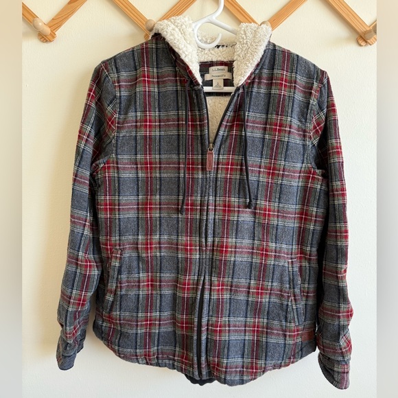 L.L. Bean Jackets & Blazers - LL Bean Scotch Plaid Flannel Shirt Sherpa-Lined Zip Hoodie